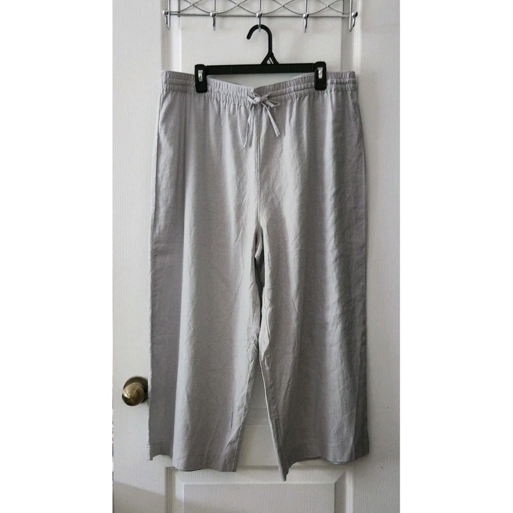 DKNY Women's Linen Crop Ankle Pants Pull-on‎ Drawstring Gray Size XL
